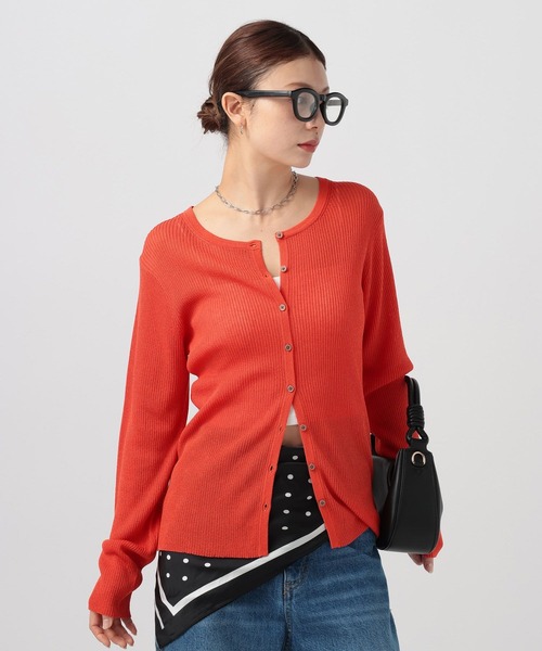 BAYFLOW（ベイフロー）の「[春夏の羽織りに]シアーリブニットクルーカーディガン（カーディガン/ボレロ・レディース・グレー/ブラック/ライトグリーン/オレンジ・FREE）」の20枚目の写真