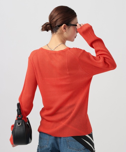 BAYFLOW（ベイフロー）の「[春夏の羽織りに]シアーリブニットクルーカーディガン（カーディガン/ボレロ・レディース・グレー/ブラック/ライトグリーン/オレンジ・FREE）」の21枚目の写真