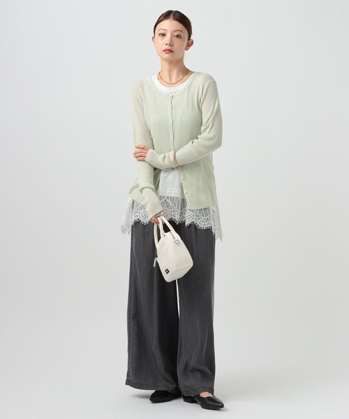 BAYFLOW（ベイフロー）の「[春夏の羽織りに]シアーリブニットクルーカーディガン（カーディガン/ボレロ・レディース・グレー/ブラック/ライトグリーン/オレンジ・FREE）」の22枚目の写真