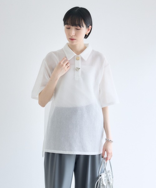Paradise Picnic（パラダイスピクニック）の「ROSIEE ニュアンス釦メッシュシャツ（シャツ/ブラウス・レディース・ブラック/ホワイト・FREE）」の2枚目の写真