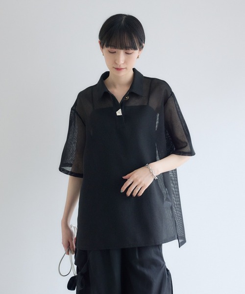 Paradise Picnic（パラダイスピクニック）の「ROSIEE ニュアンス釦メッシュシャツ（シャツ/ブラウス・レディース・ブラック/ホワイト・FREE）」の13枚目の写真