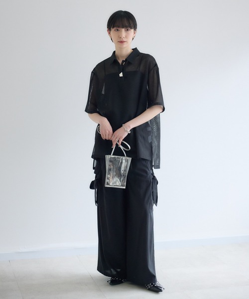 Paradise Picnic（パラダイスピクニック）の「ROSIEE ニュアンス釦メッシュシャツ（シャツ/ブラウス・レディース・ブラック/ホワイト・FREE）」の3枚目の写真