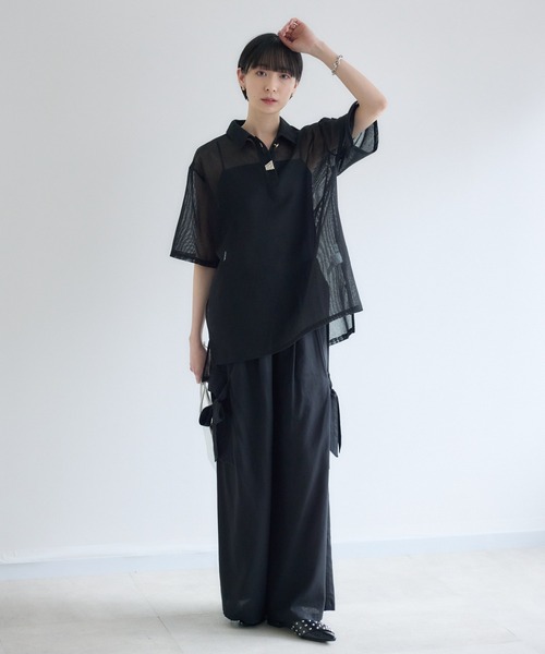 Paradise Picnic（パラダイスピクニック）の「ROSIEE ニュアンス釦メッシュシャツ（シャツ/ブラウス・レディース・ブラック/ホワイト・FREE）」の5枚目の写真