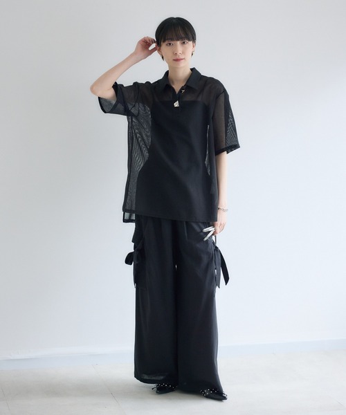 Paradise Picnic（パラダイスピクニック）の「ROSIEE ニュアンス釦メッシュシャツ（シャツ/ブラウス・レディース・ブラック/ホワイト・FREE）」の7枚目の写真
