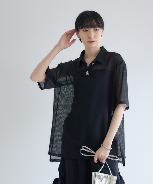 Paradise Picnic（パラダイスピクニック）の「ROSIEE ニュアンス釦メッシュシャツ（シャツ/ブラウス・レディース・ブラック/ホワイト・FREE）」の11枚目の写真