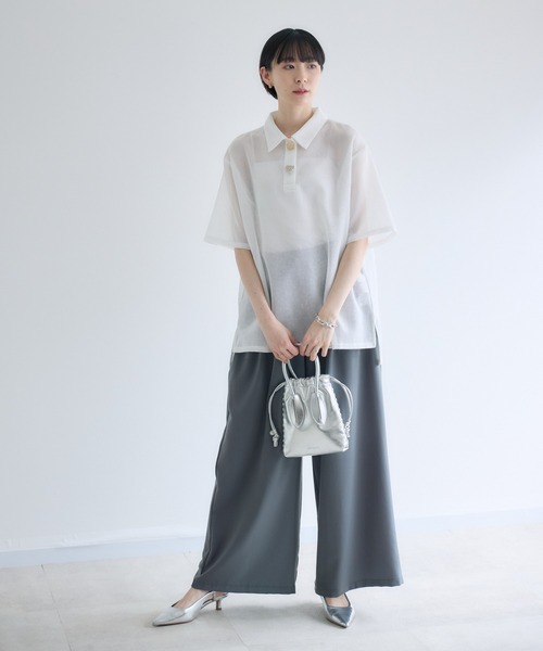 Paradise Picnic（パラダイスピクニック）の「ROSIEE ニュアンス釦メッシュシャツ（シャツ/ブラウス・レディース・ブラック/ホワイト・FREE）」の14枚目の写真