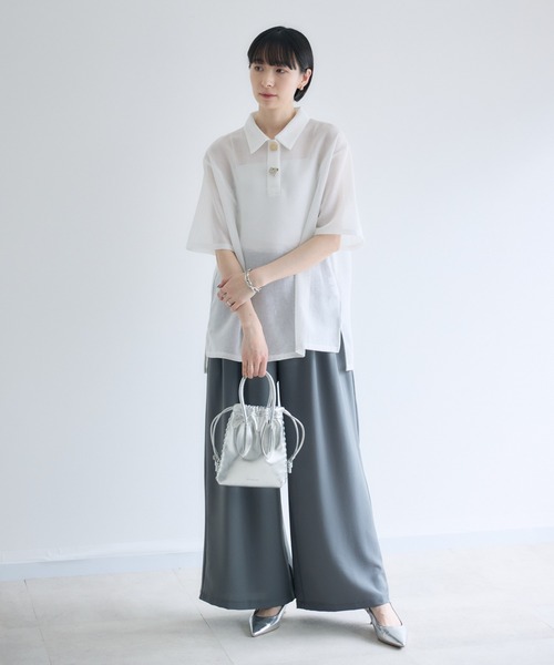 Paradise Picnic（パラダイスピクニック）の「ROSIEE ニュアンス釦メッシュシャツ（シャツ/ブラウス・レディース・ブラック/ホワイト・FREE）」の15枚目の写真