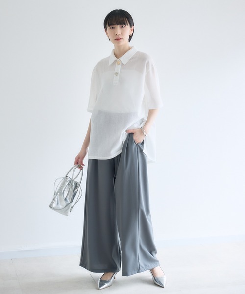 Paradise Picnic（パラダイスピクニック）の「ROSIEE ニュアンス釦メッシュシャツ（シャツ/ブラウス・レディース・ブラック/ホワイト・FREE）」の18枚目の写真