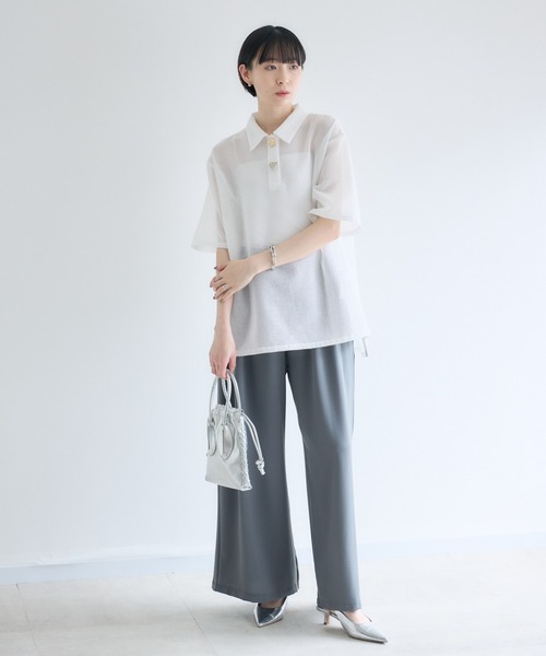 Paradise Picnic（パラダイスピクニック）の「ROSIEE ニュアンス釦メッシュシャツ（シャツ/ブラウス・レディース・ブラック/ホワイト・FREE）」の19枚目の写真