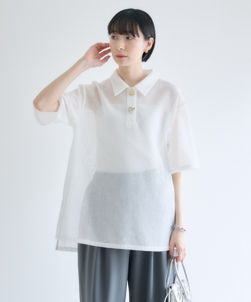 Paradise Picnic（パラダイスピクニック）の「ROSIEE ニュアンス釦メッシュシャツ（シャツ/ブラウス・レディース・ブラック/ホワイト・FREE）」の20枚目の写真