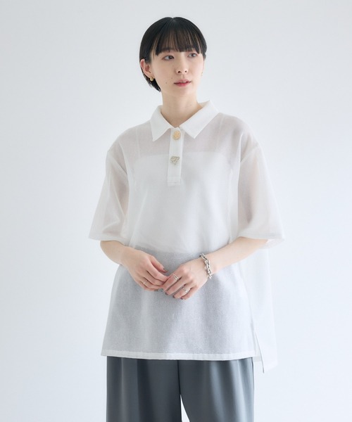 Paradise Picnic（パラダイスピクニック）の「ROSIEE ニュアンス釦メッシュシャツ（シャツ/ブラウス・レディース・ブラック/ホワイト・FREE）」の21枚目の写真