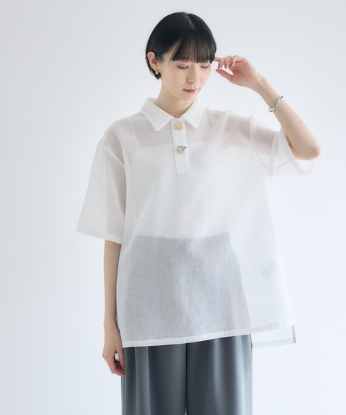 Paradise Picnic（パラダイスピクニック）の「ROSIEE ニュアンス釦メッシュシャツ（シャツ/ブラウス・レディース・ブラック/ホワイト・FREE）」の22枚目の写真
