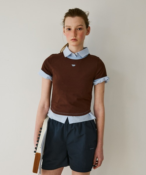 COVERNAT(カバーナット)の「WOMAN BABY FIT RINGER T-SHIRT(Tシャツ/カットソー・レディース・ブラウン/ダークブルー/アイボリー・MEDIUM/SMALL)」の1枚目の写真