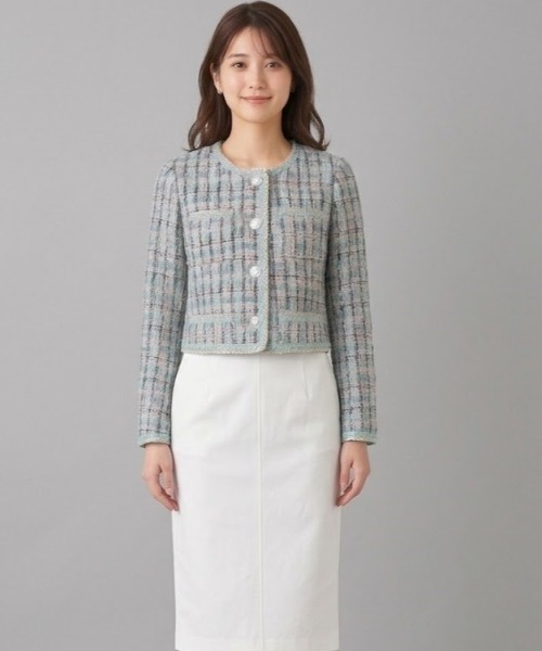Lana821(ラナハニー)の「ビビッドトーン ツイードジャケット(ノーカラージャケット・レディース・マルチ・S/M/L)」の9枚目の写真