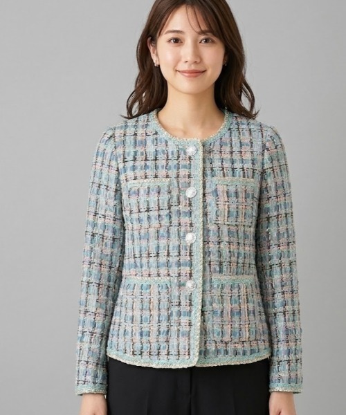 Lana821(ラナハニー)の「ビビッドトーン ツイードジャケット(ノーカラージャケット・レディース・マルチ・S/M/L)」の4枚目の写真