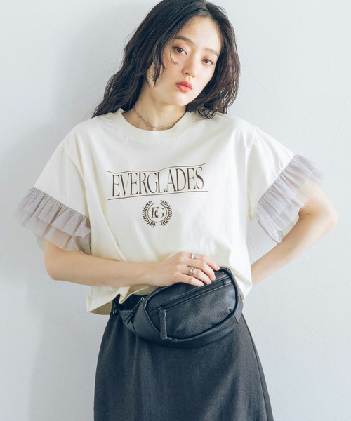 RAGEBLUE(レイジブルー)の「袖チュール/ショートTシャツ(Tシャツ/カットソー・レディース・ブルー/グレー/ホワイト・FREE)」の7枚目の写真