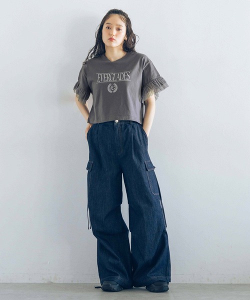 RAGEBLUE(レイジブルー)の「袖チュール/ショートTシャツ(Tシャツ/カットソー・レディース・ブルー/グレー/ホワイト・FREE)」の8枚目の写真