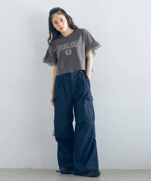 RAGEBLUE(レイジブルー)の「袖チュール/ショートTシャツ(Tシャツ/カットソー・レディース・ブルー/グレー/ホワイト・FREE)」の9枚目の写真