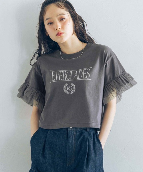 RAGEBLUE(レイジブルー)の「袖チュール/ショートTシャツ(Tシャツ/カットソー・レディース・ブルー/グレー/ホワイト・FREE)」の10枚目の写真