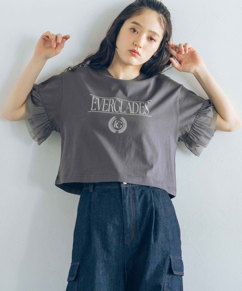 RAGEBLUE(レイジブルー)の「袖チュール/ショートTシャツ(Tシャツ/カットソー・レディース・ブルー/グレー/ホワイト・FREE)」の11枚目の写真