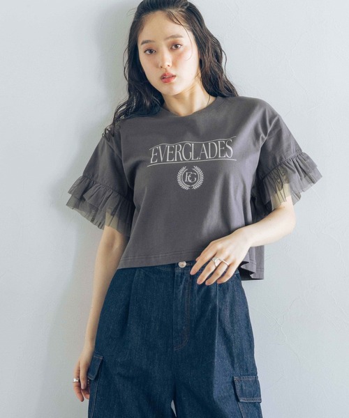 RAGEBLUE(レイジブルー)の「袖チュール/ショートTシャツ(Tシャツ/カットソー・レディース・ブルー/グレー/ホワイト・FREE)」の12枚目の写真