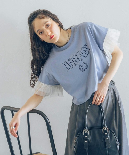 RAGEBLUE(レイジブルー)の「袖チュール/ショートTシャツ(Tシャツ/カットソー・レディース・ブルー/グレー/ホワイト・FREE)」の15枚目の写真