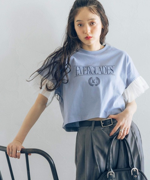 RAGEBLUE(レイジブルー)の「袖チュール/ショートTシャツ(Tシャツ/カットソー・レディース・ブルー/グレー/ホワイト・FREE)」の16枚目の写真