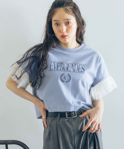 RAGEBLUE(レイジブルー)の「袖チュール/ショートTシャツ(Tシャツ/カットソー・レディース・ブルー/グレー/ホワイト・FREE)」の17枚目の写真