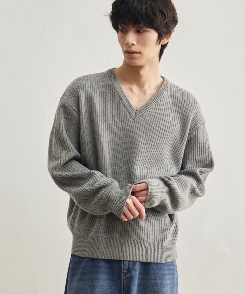 Рэбд V‑neck кроп‑свитер [меланж]