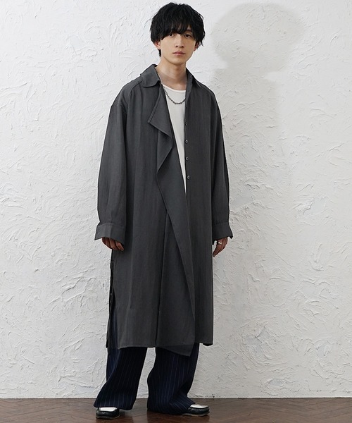 MinoriTY(マイノリティ)の「【MinoriTY】スーパーロングドレープシャツ メンズ 春服 夏服 家庭洗濯可能 ユニセックス(シャツ/ブラウス・メンズ・ブラウン/グレー・L/M)」の5枚目の写真