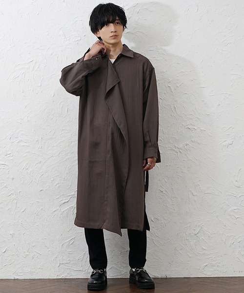 MinoriTY(マイノリティ)の「【MinoriTY】スーパーロングドレープシャツ メンズ 春服 夏服 家庭洗濯可能 ユニセックス(シャツ/ブラウス・メンズ・ブラウン/グレー・L/M)」の6枚目の写真