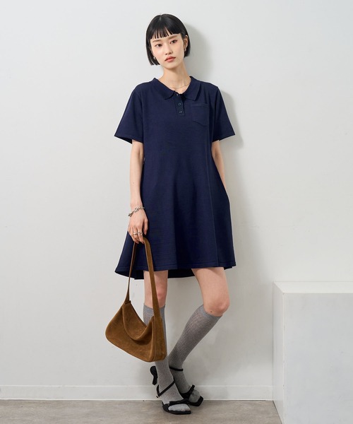 NOGLE(ノグル)の「【NOGLE/ノグル】半袖ポロニットミニワンピース(ワンピース・レディース・グレー/ブラック/ネイビー・FREE)」の1枚目の写真