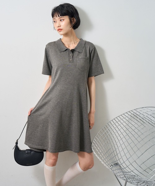 NOGLE(ノグル)の「【NOGLE/ノグル】半袖ポロニットミニワンピース(ワンピース・レディース・グレー/ブラック/ネイビー・FREE)」の3枚目の写真