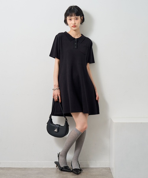 NOGLE(ノグル)の「【NOGLE/ノグル】半袖ポロニットミニワンピース(ワンピース・レディース・グレー/ブラック/ネイビー・FREE)」の6枚目の写真