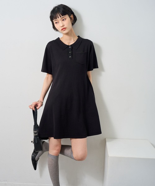 NOGLE(ノグル)の「【NOGLE/ノグル】半袖ポロニットミニワンピース(ワンピース・レディース・グレー/ブラック/ネイビー・FREE)」の9枚目の写真
