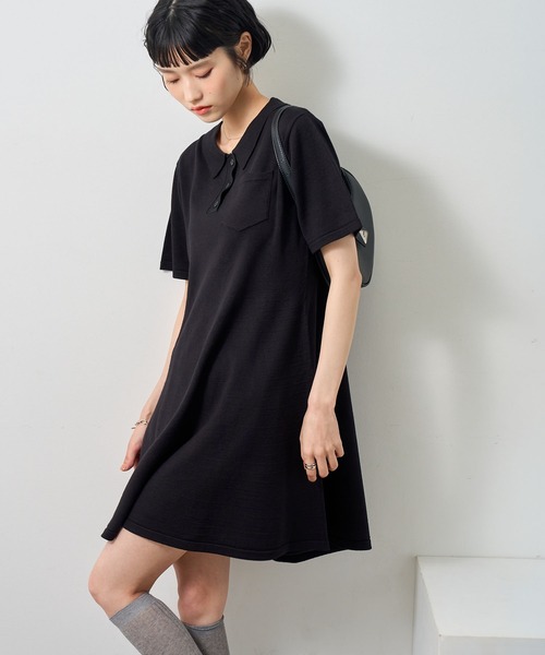 NOGLE(ノグル)の「【NOGLE/ノグル】半袖ポロニットミニワンピース(ワンピース・レディース・グレー/ブラック/ネイビー・FREE)」の4枚目の写真