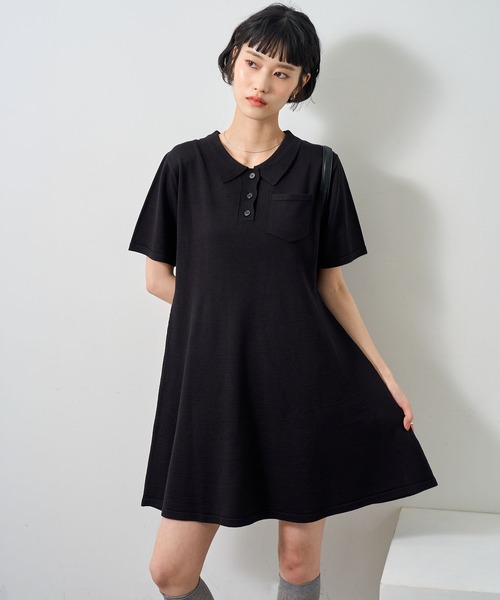 NOGLE(ノグル)の「【NOGLE/ノグル】半袖ポロニットミニワンピース(ワンピース・レディース・グレー/ブラック/ネイビー・FREE)」の5枚目の写真