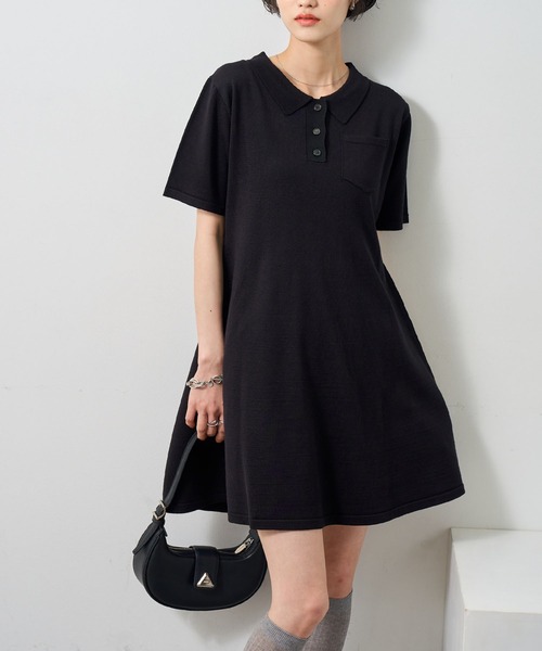 NOGLE(ノグル)の「【NOGLE/ノグル】半袖ポロニットミニワンピース(ワンピース・レディース・グレー/ブラック/ネイビー・FREE)」の8枚目の写真