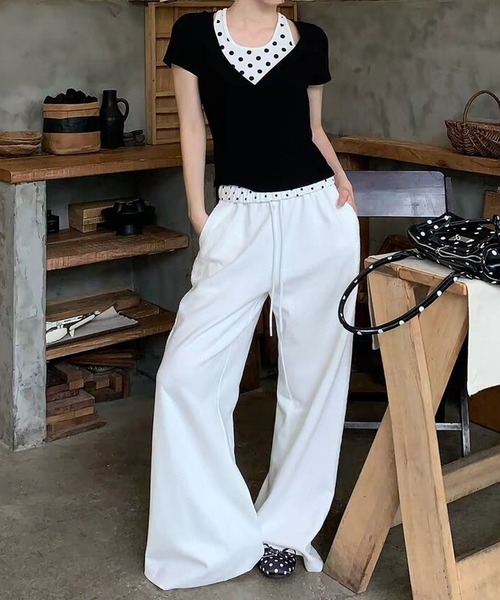 HALEY PESCA（ヘーリーペスカ）の「HALEY PESCA/ドット柄インナーレイヤードトップス（Tシャツ/カットソー・レディース・ブラック・MEDIUM/SMALL）」の12枚目の写真