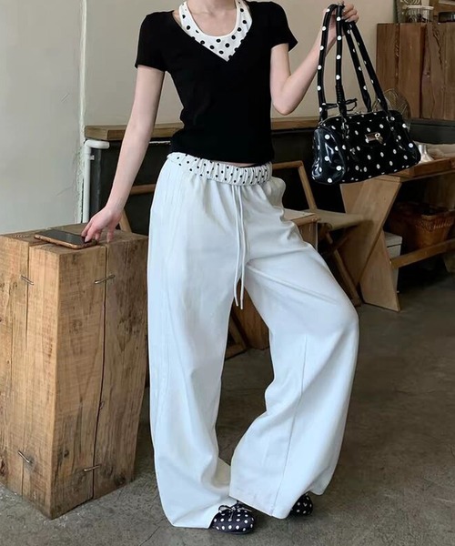 HALEY PESCA（ヘーリーペスカ）の「HALEY PESCA/ドット柄インナーレイヤードトップス（Tシャツ/カットソー・レディース・ブラック・MEDIUM/SMALL）」の13枚目の写真