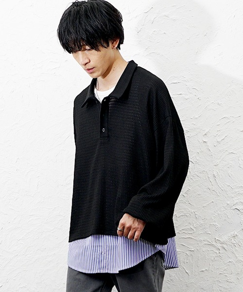 MinoriTY(マイノリティ)の「【MinoriTY】シャツドッキングレイヤータンクトップ メンズ ウィメンズ ユニセックス(タンクトップ・メンズ・ホワイト×ブルー/ホワイト×ホワイト・XL/L/M)」の4枚目の写真