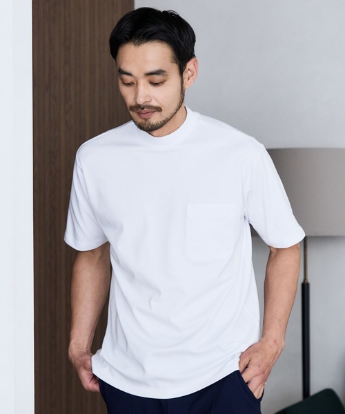 JUN STANDARD PICKS(ジュンスタンダードピックス)の「CVCリバーレイズドネックTシャツ(Tシャツ/カットソー・メンズ・ブラック/ホワイト系その他/ベージュ系その他・S/M/LL/L)」の2枚目の写真