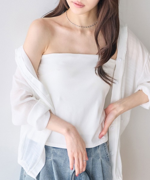 CHAN ME(チャンミ)の「カップ付きベアトップ(チューブトップ・レディース・ホワイト/ブラック・MEDIUM/LARGE)」の1枚目の写真