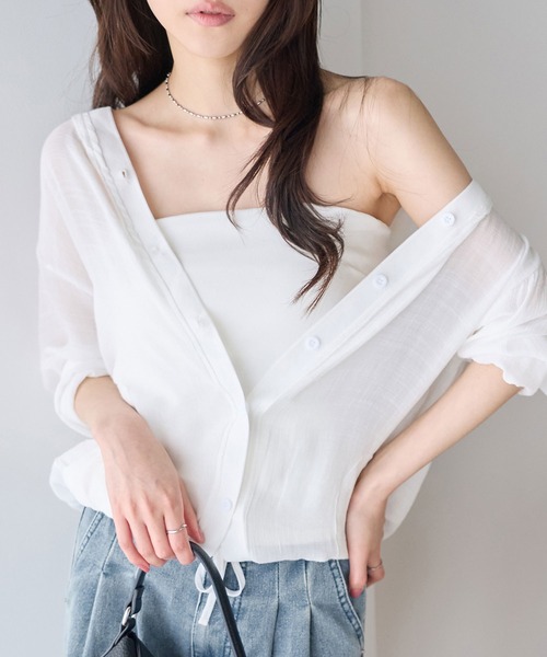 CHAN ME(チャンミ)の「カップ付きベアトップ(チューブトップ・レディース・ホワイト/ブラック・MEDIUM/LARGE)」の3枚目の写真