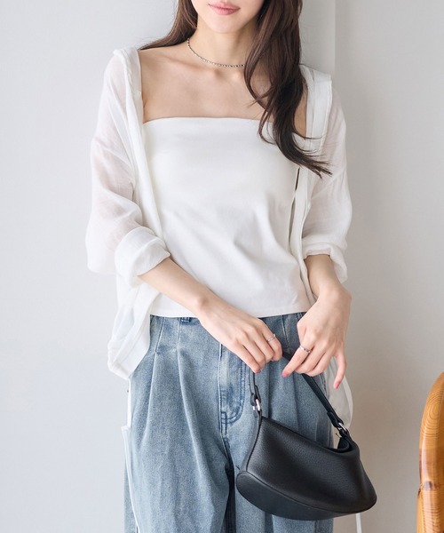 CHAN ME(チャンミ)の「カップ付きベアトップ(チューブトップ・レディース・ホワイト/ブラック・MEDIUM/LARGE)」の4枚目の写真