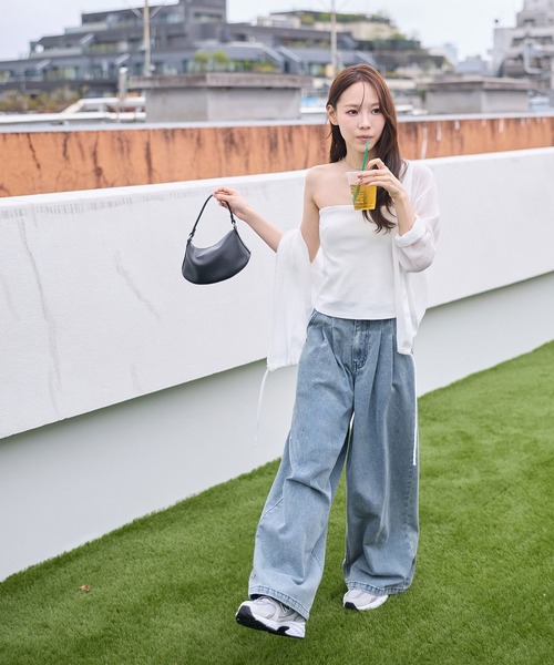 CHAN ME(チャンミ)の「カップ付きベアトップ(チューブトップ・レディース・ホワイト/ブラック・MEDIUM/LARGE)」の7枚目の写真