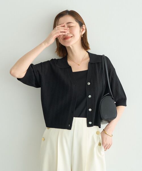 YECCA VECCA(イェッカヴェッカ)の「ストライプメッシュニットカーディガン(カーディガン/ボレロ・レディース・アイボリー/イエロー/ブラック・FREE)」の3枚目の写真