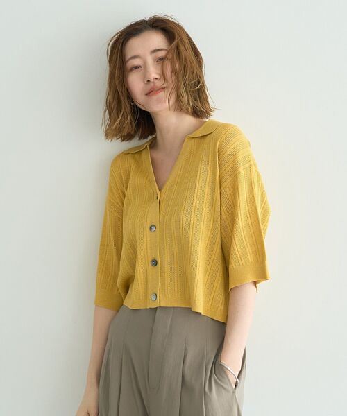 YECCA VECCA(イェッカヴェッカ)の「ストライプメッシュニットカーディガン(カーディガン/ボレロ・レディース・アイボリー/イエロー/ブラック・FREE)」の17枚目の写真