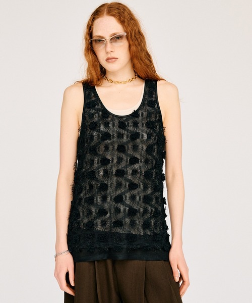 PRANK PROJECT（プランクプロジェクト）の「フラワーメッシュレイヤータンク / Flower Mesh Layer Tank（タンクトップ・レディース・ブラック/ホワイト・FREE）」の10枚目の写真