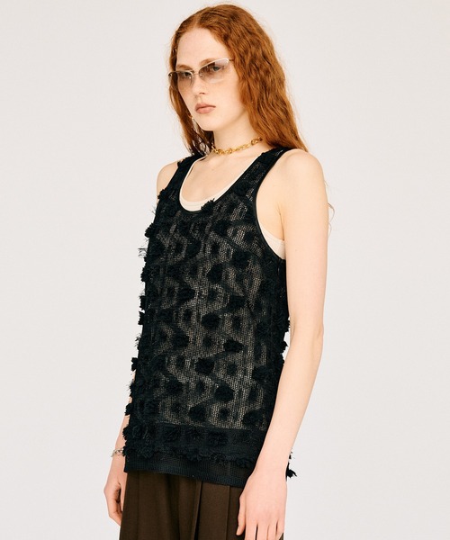 PRANK PROJECT（プランクプロジェクト）の「フラワーメッシュレイヤータンク / Flower Mesh Layer Tank（タンクトップ・レディース・ブラック/ホワイト・FREE）」の12枚目の写真